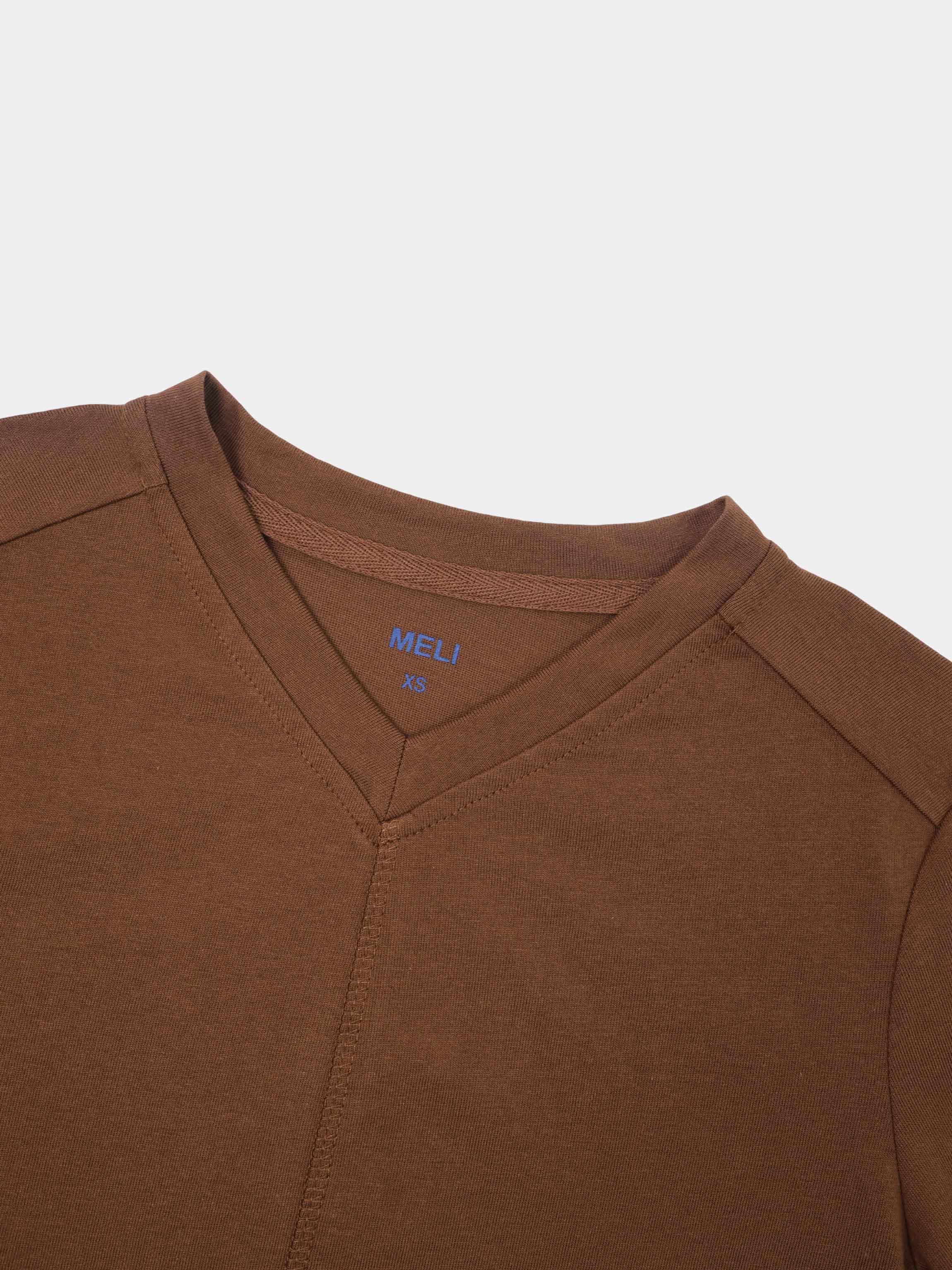 Center Seam High V Tee-Dark Brown