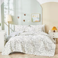 Tache Modern Abstract Leaf Line Art Foliage White Grey Black Gold Reversible Quilt Set (TJ357)