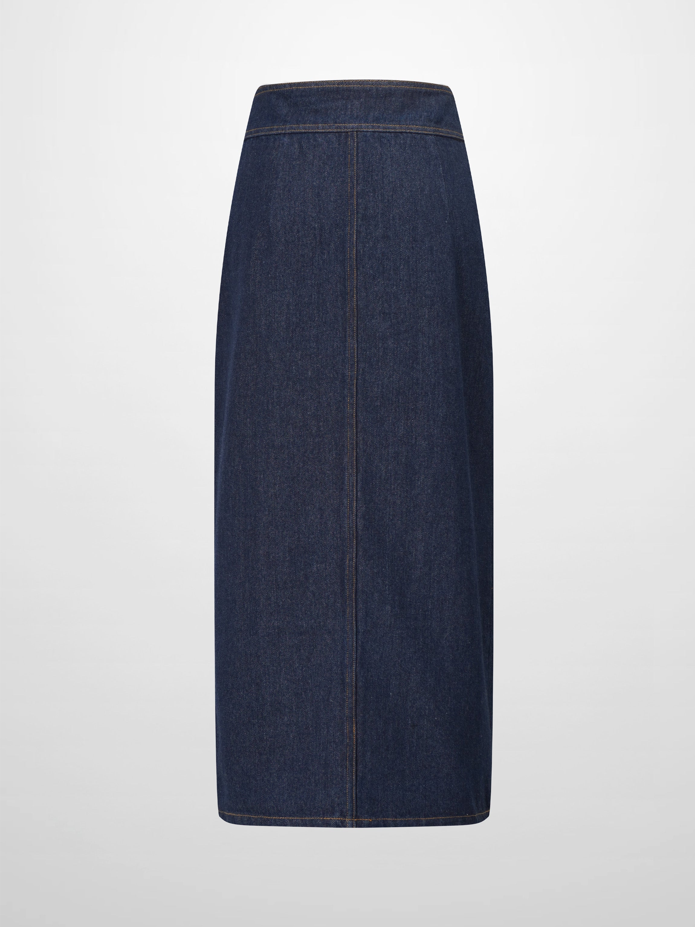 Button Down Denim Skirt-Deep Blue