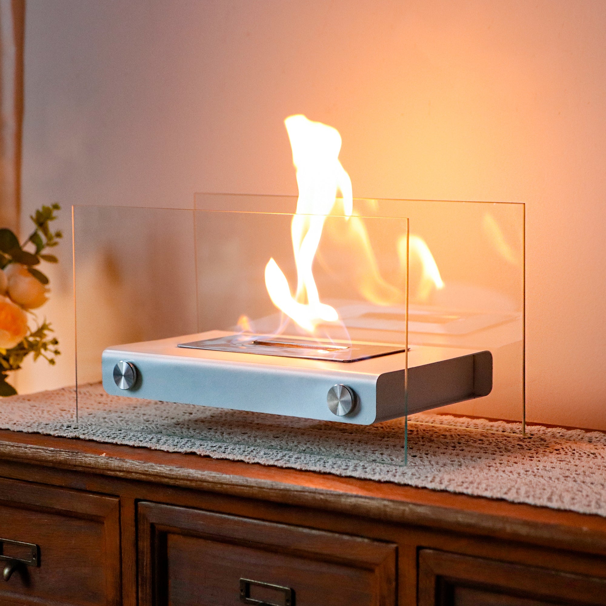 14" L Rectangular Tabletop Fire Bowl Pot (white)-5