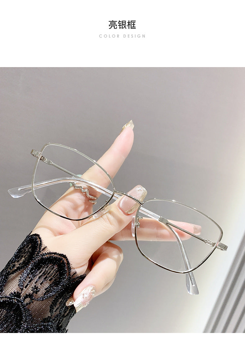 Discoloration anti-blue light myopia glasses Cross-border Advanced Non-degree European and American Metal Frame Cat's Eye Fashion Myopia Glasses