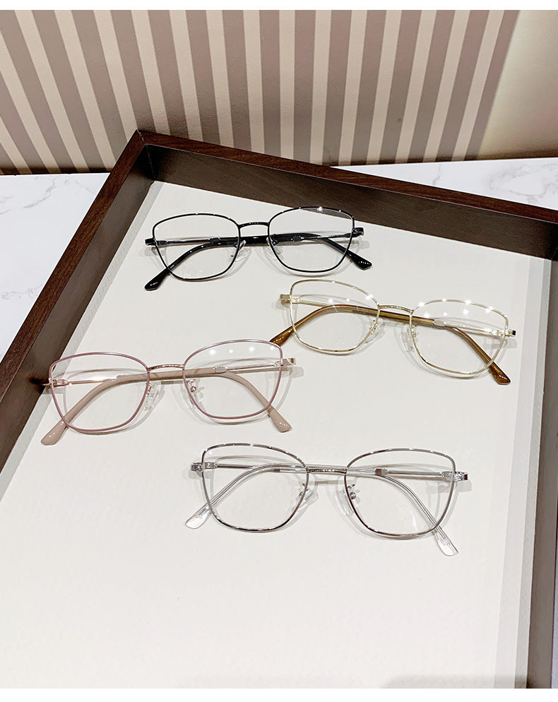 Discoloration anti-blue light myopia glasses Cross-border Advanced Non-degree European and American Metal Frame Cat's Eye Fashion Myopia Glasses