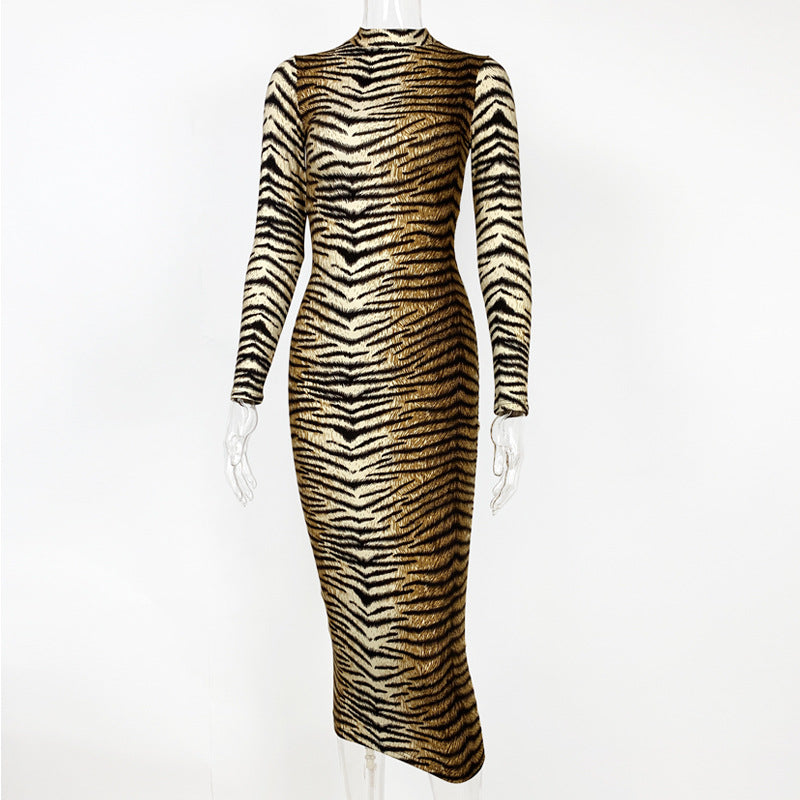 2025 cross-border autumn and winter new women's clothing Amazon European and American fashion leopard print long sleeve sexy slim dress