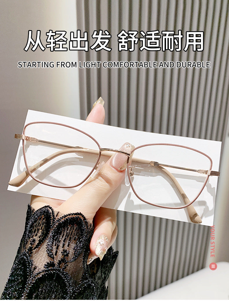 Discoloration anti-blue light myopia glasses Cross-border Advanced Non-degree European and American Metal Frame Cat's Eye Fashion Myopia Glasses