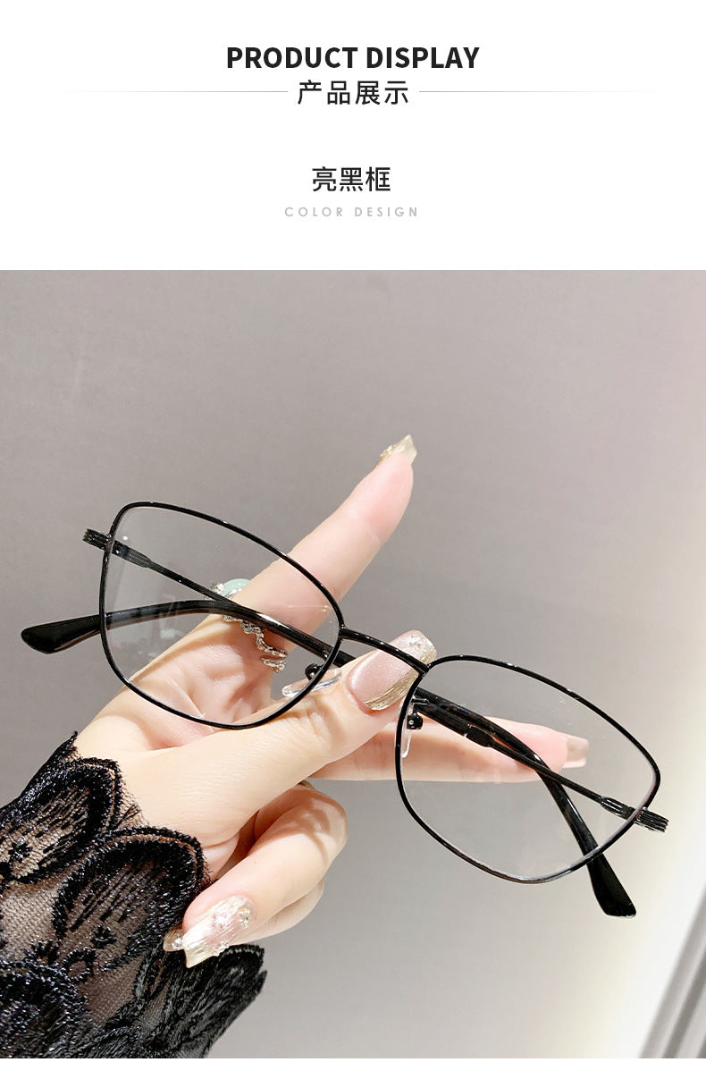 Discoloration anti-blue light myopia glasses Cross-border Advanced Non-degree European and American Metal Frame Cat's Eye Fashion Myopia Glasses