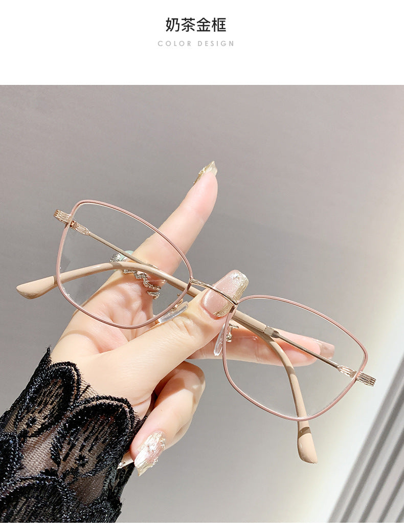 Discoloration anti-blue light myopia glasses Cross-border Advanced Non-degree European and American Metal Frame Cat's Eye Fashion Myopia Glasses