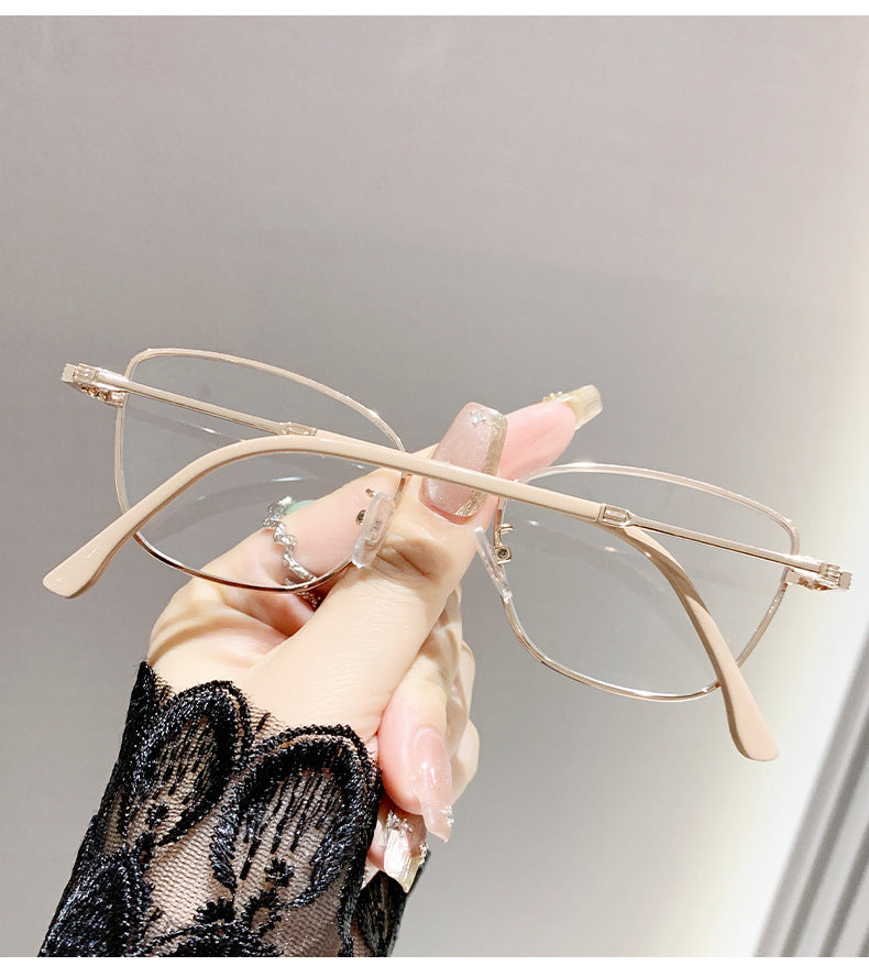 Discoloration anti-blue light myopia glasses Cross-border Advanced Non-degree European and American Metal Frame Cat's Eye Fashion Myopia Glasses