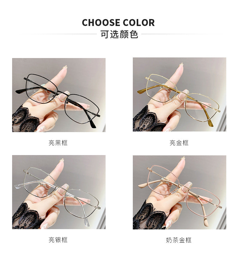 Discoloration anti-blue light myopia glasses Cross-border Advanced Non-degree European and American Metal Frame Cat's Eye Fashion Myopia Glasses