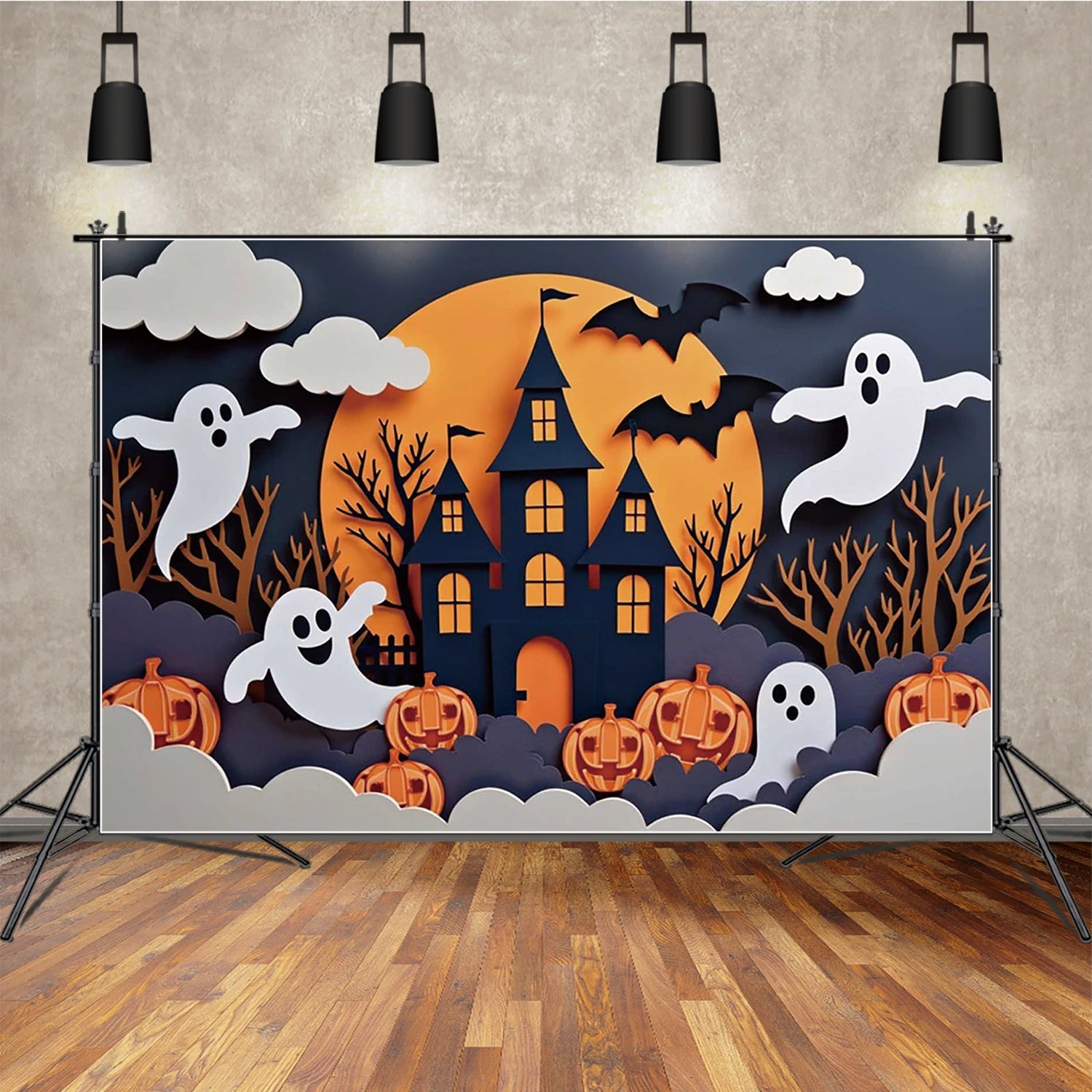 MOON.QG Black Halloween Decor Photo Background Castle Bare Trees Ghost Backdrop Photocall Party Photography Shooting Birthday