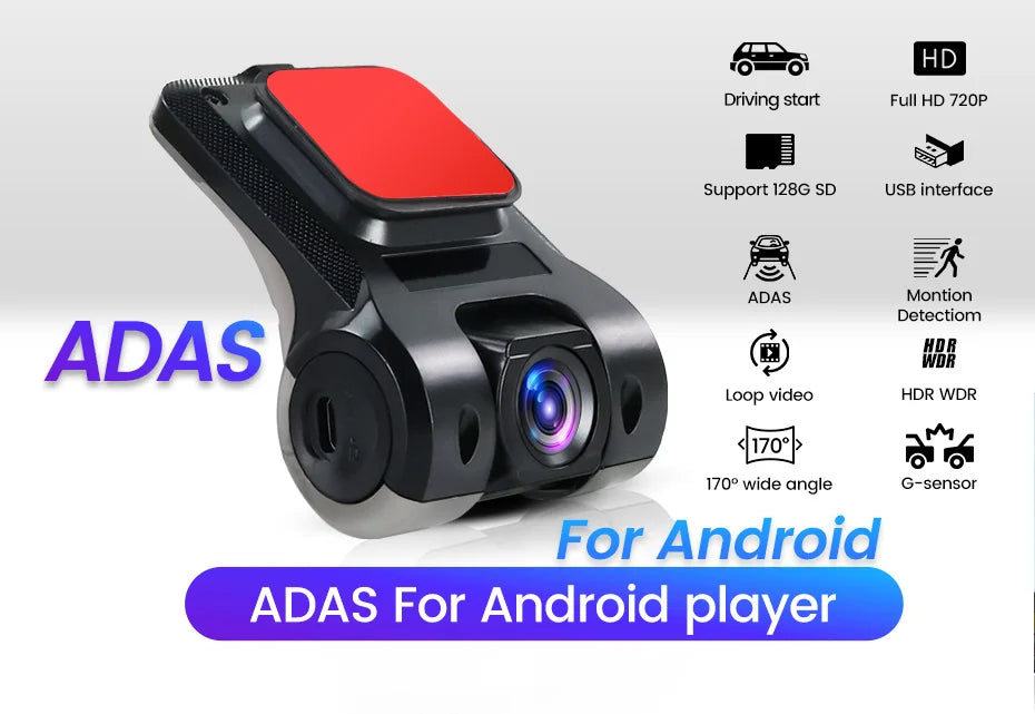 ADAS Car Dash Cam 170 Degree Wide Angle Car Front Camera Video Recorder Dashcam USB For Android DVR Auto Recorder Night Version