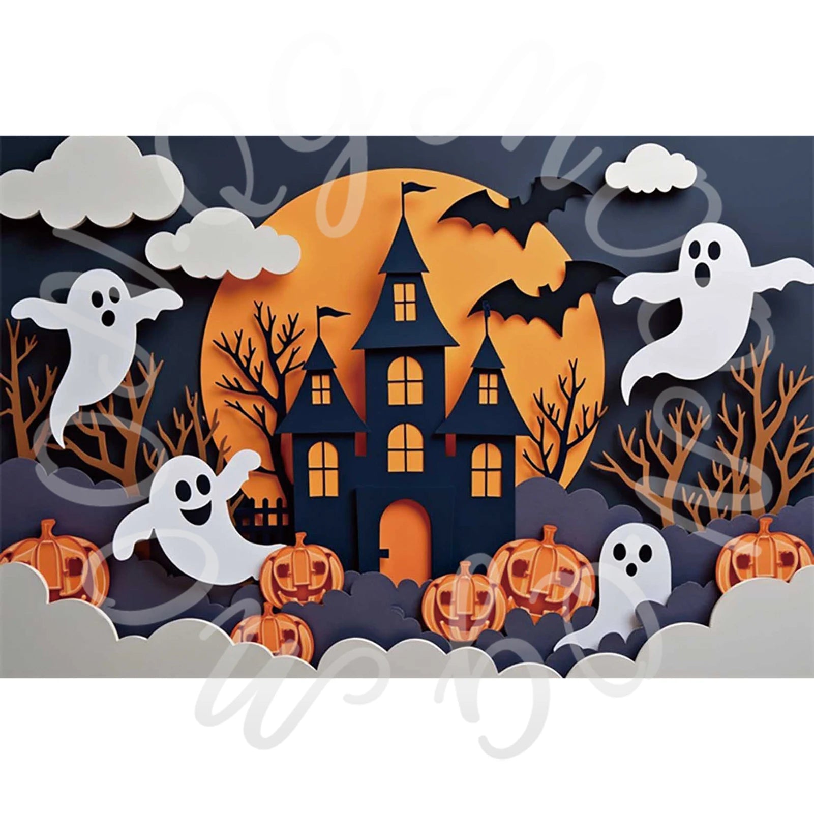 MOON.QG Black Halloween Decor Photo Background Castle Bare Trees Ghost Backdrop Photocall Party Photography Shooting Birthday