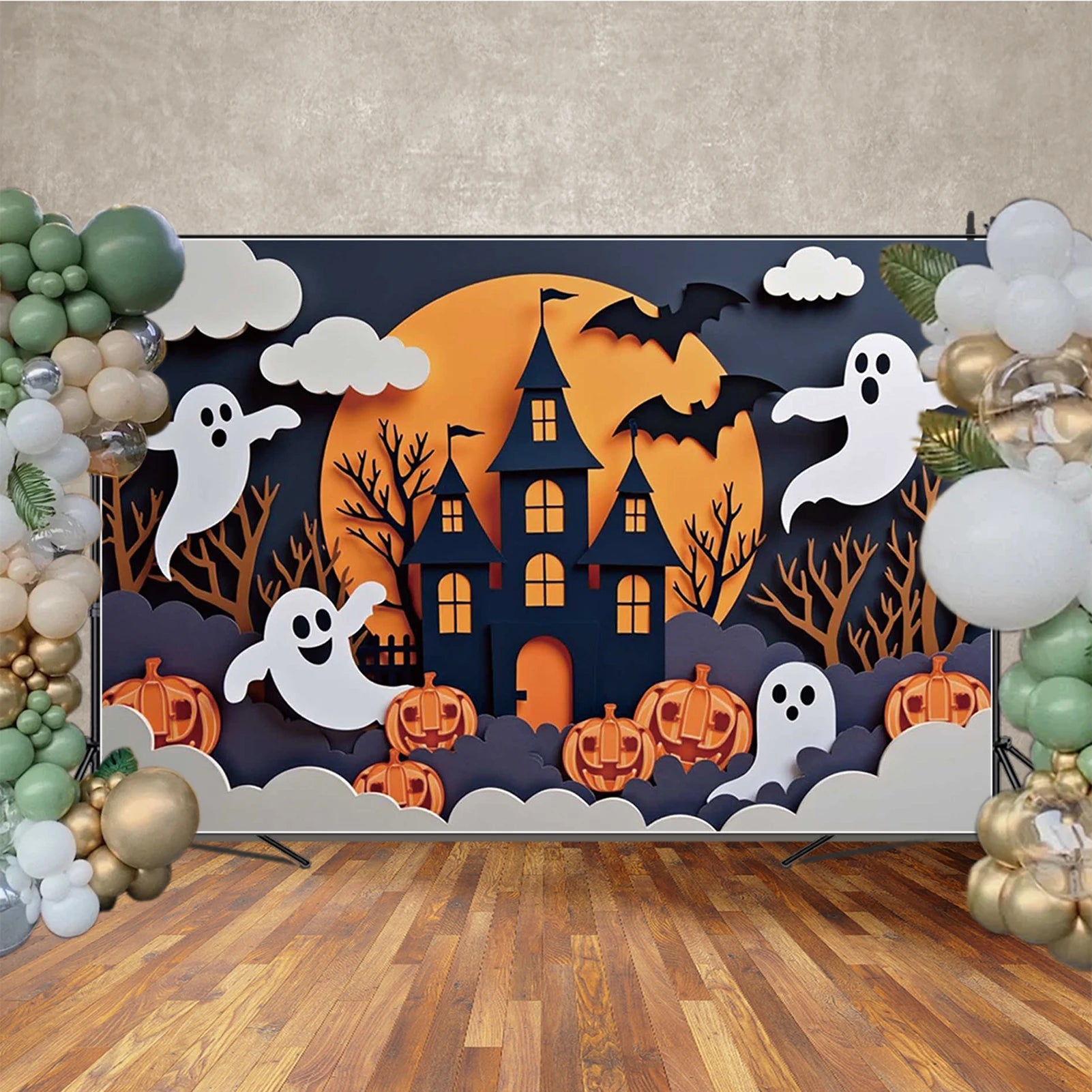 MOON.QG Black Halloween Decor Photo Background Castle Bare Trees Ghost Backdrop Photocall Party Photography Shooting Birthday