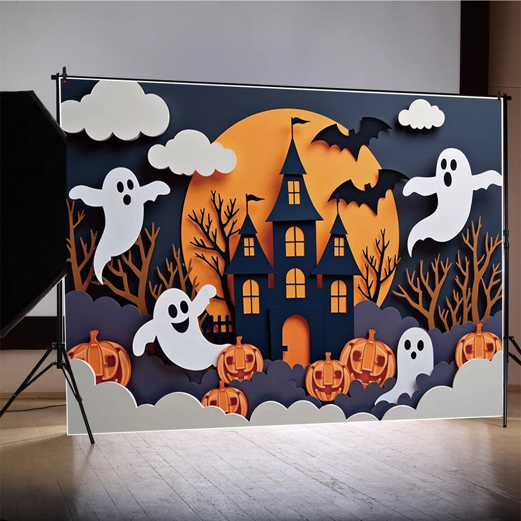 MOON.QG Black Halloween Decor Photo Background Castle Bare Trees Ghost Backdrop Photocall Party Photography Shooting Birthday