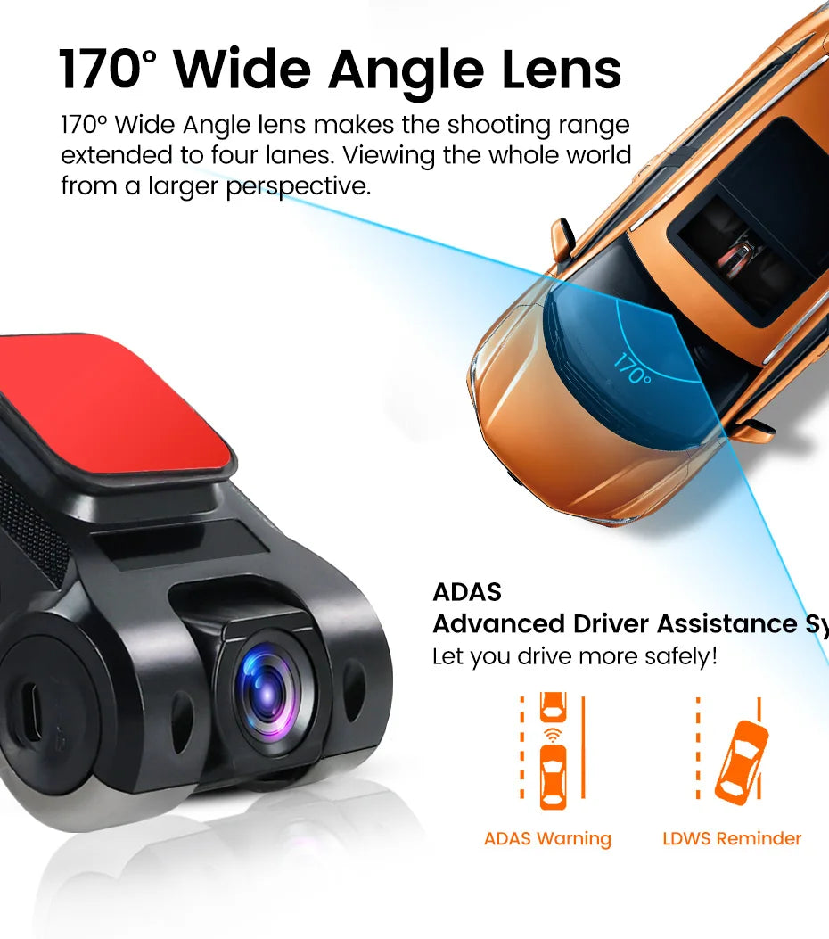 ADAS Car Dash Cam 170 Degree Wide Angle Car Front Camera Video Recorder Dashcam USB For Android DVR Auto Recorder Night Version