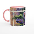 11oz White Ceramic Mug with Color Inside | Coffee Cup with 'Purple Flowers' Artwork by American Artist Barbara Cleary