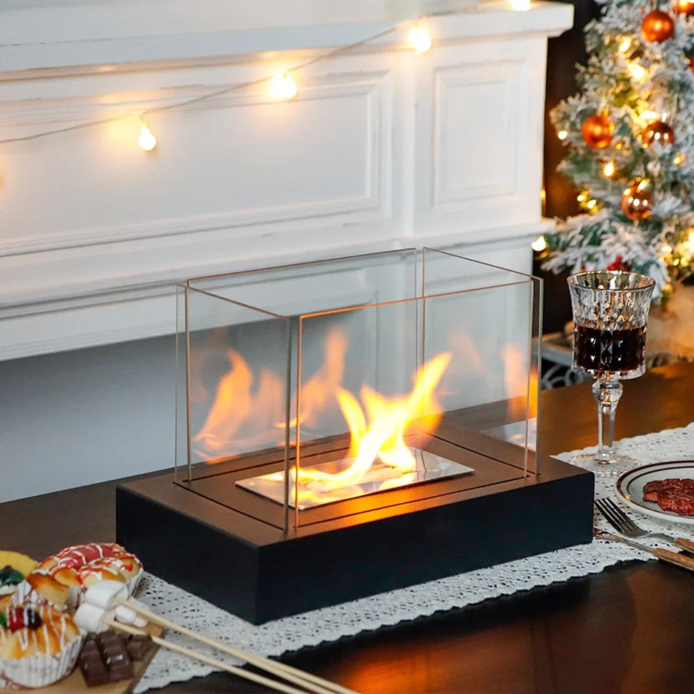 360° View Rectangular Tabletop Fireplace Fire Bowl With Four-Sided Glass-2