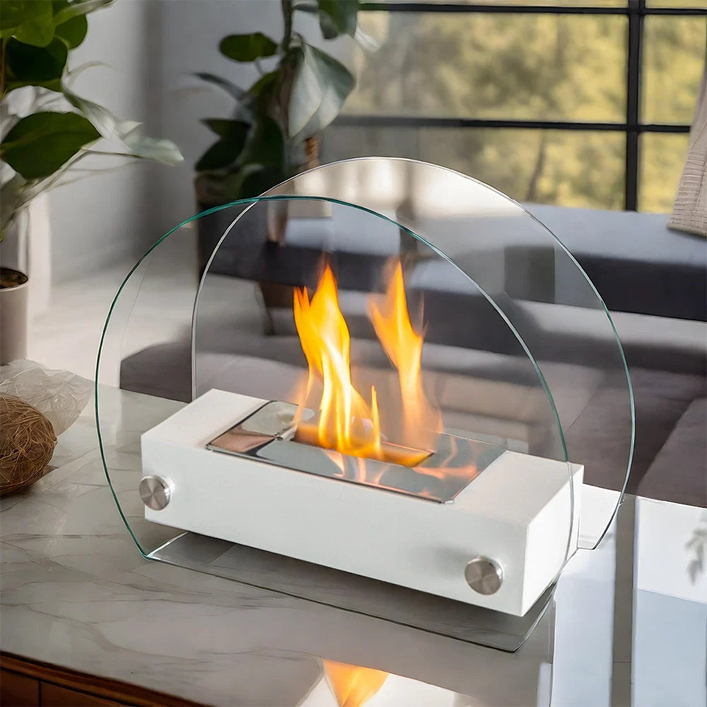 13.5" L Portable Tabletop Fireplace (White)-1