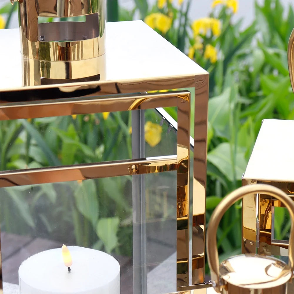 Set of 3 Stainless Steel Lantern  (12/15/19'') -Gold-3