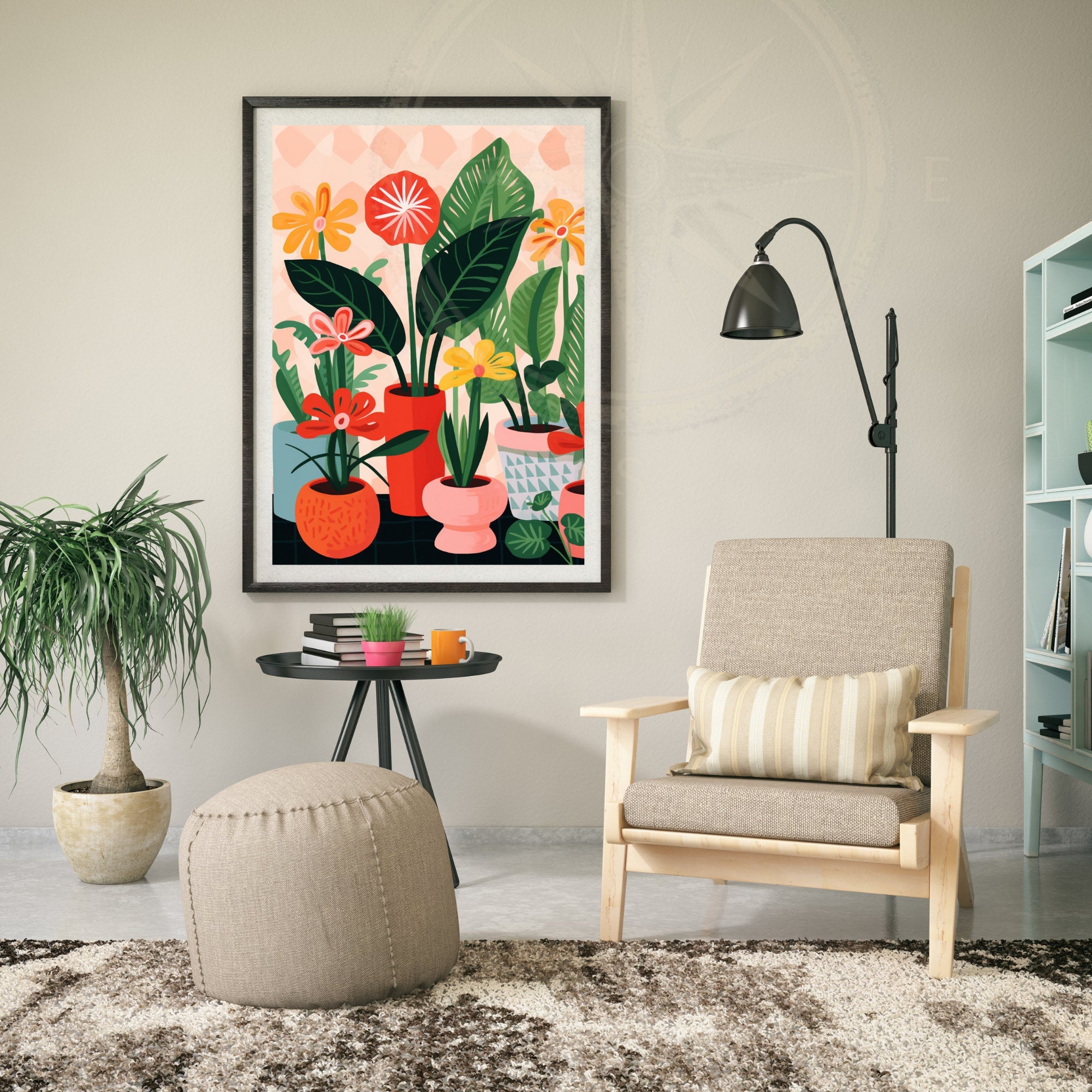 Impression Plantes  | Affiche géométrique colorée de plantes  | Vases et plantes-3