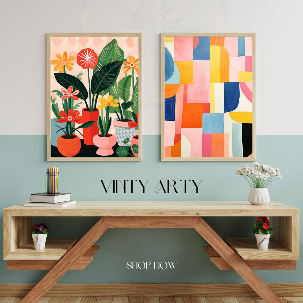 Impression Plantes  | Affiche géométrique colorée de plantes  | Vases et plantes-2