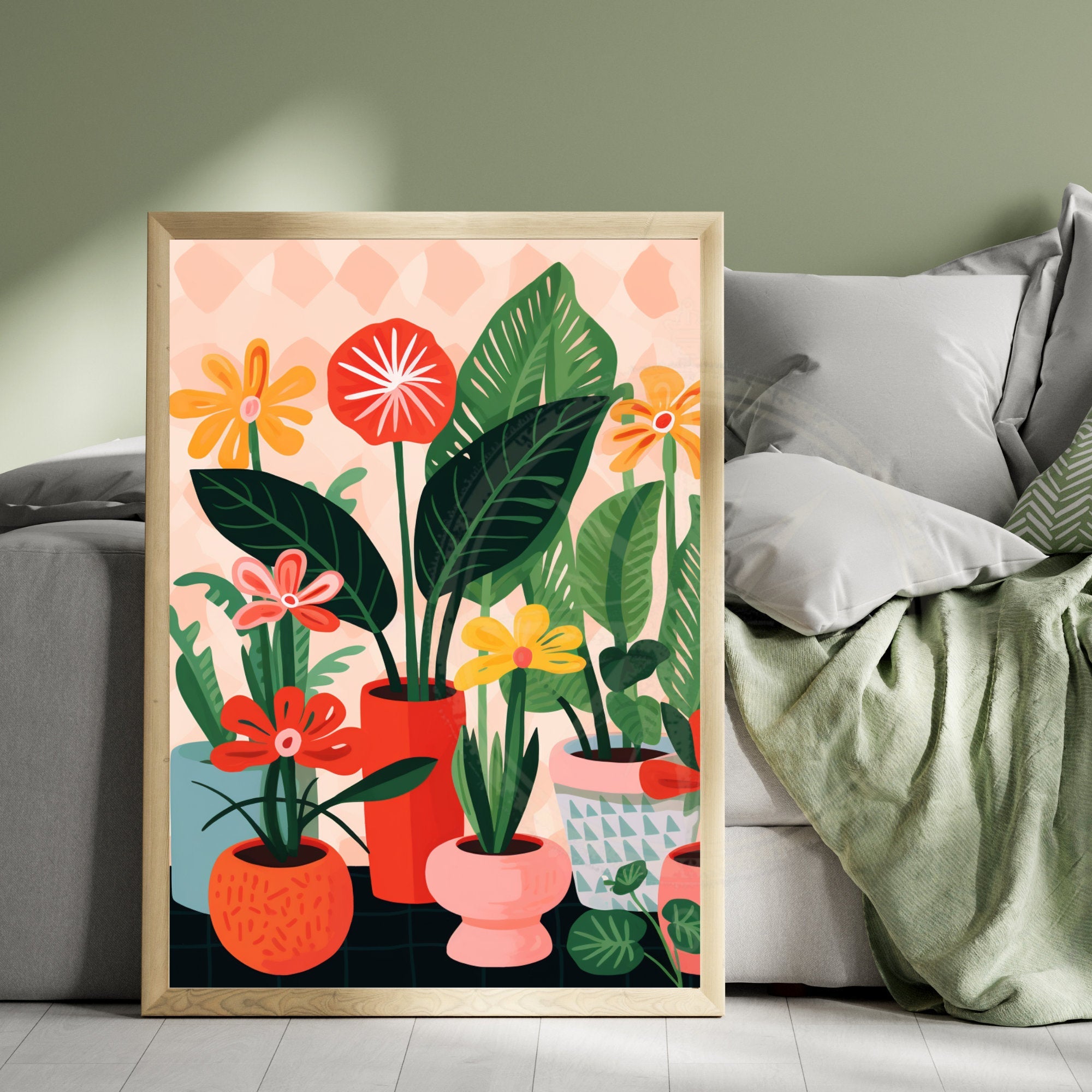 Impression Plantes  | Affiche géométrique colorée de plantes  | Vases et plantes-0