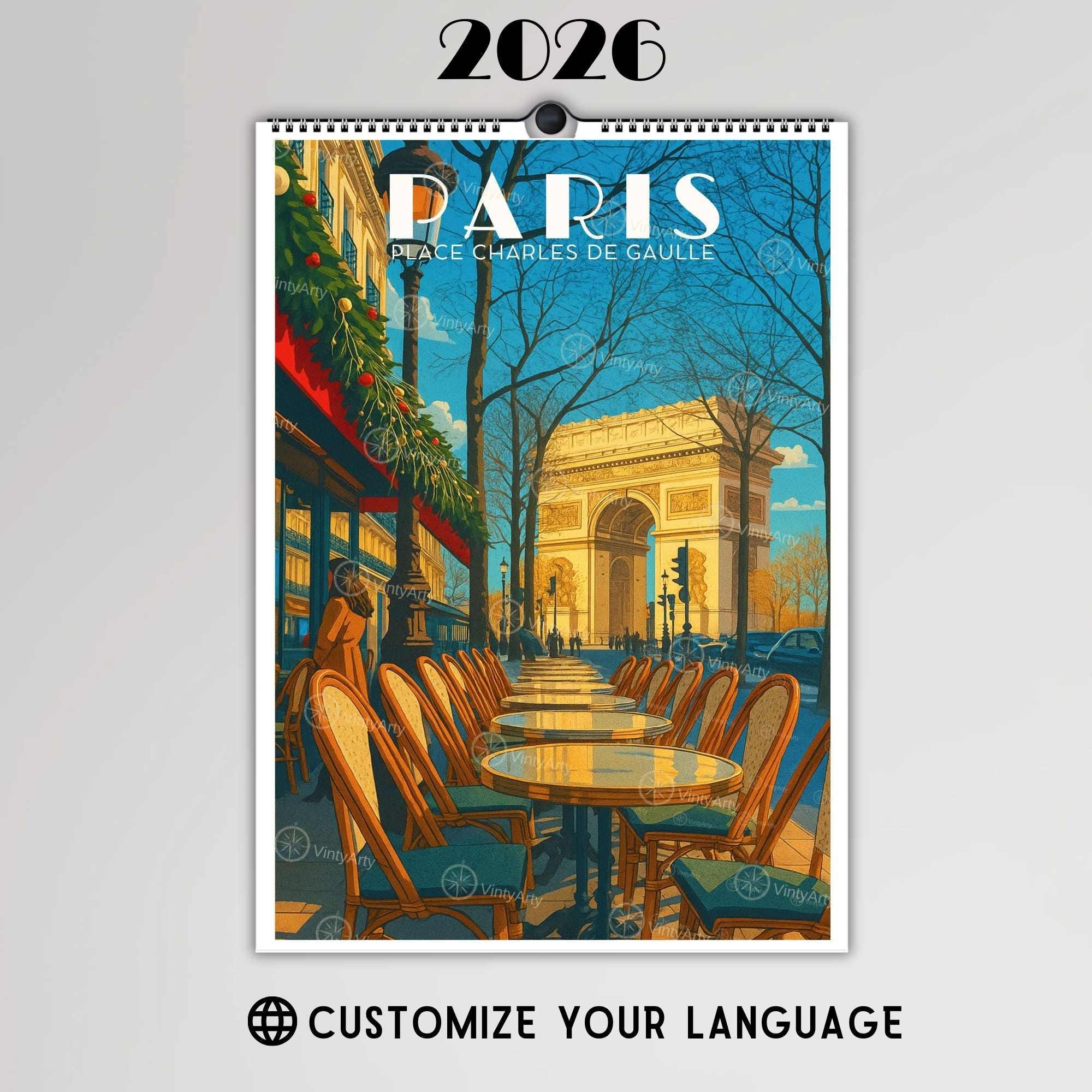 Calendrier mural 2026 Paris | Calendrier Paris, France | Calendrier Réutilisable en affiches déco-0