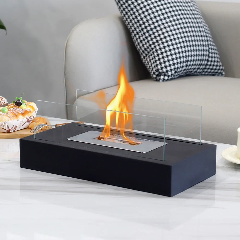 Square Tabletop Fire Bowl Pot with Two-Sided Glass-0