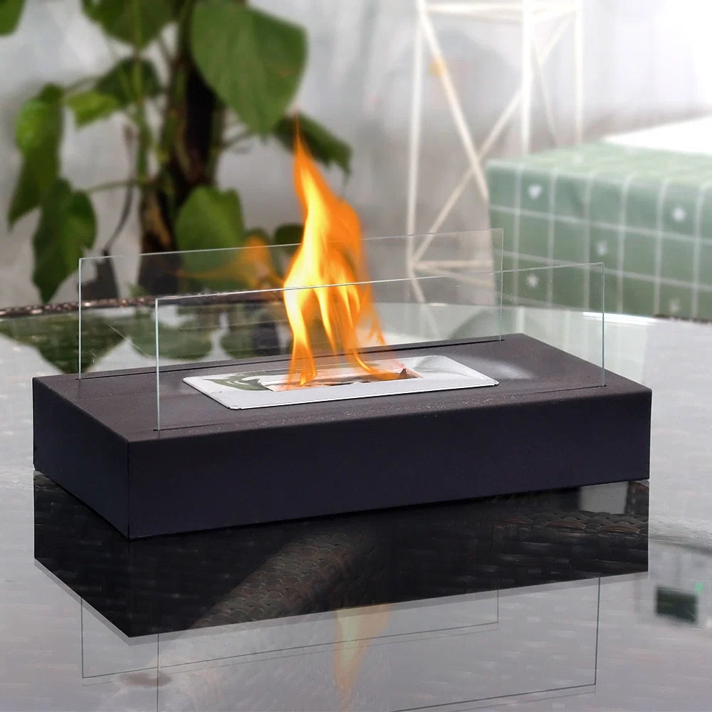 Square Tabletop Fire Bowl Pot with Two-Sided Glass-1