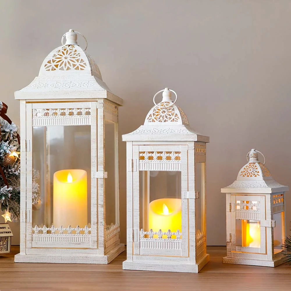 Set of 3 20"&14.5"&9.5"H Decorative Candle Lanterns (Beige)-3