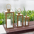 Set of 3 Stainless Steel Lantern  (12/15/19'') -Gold-0