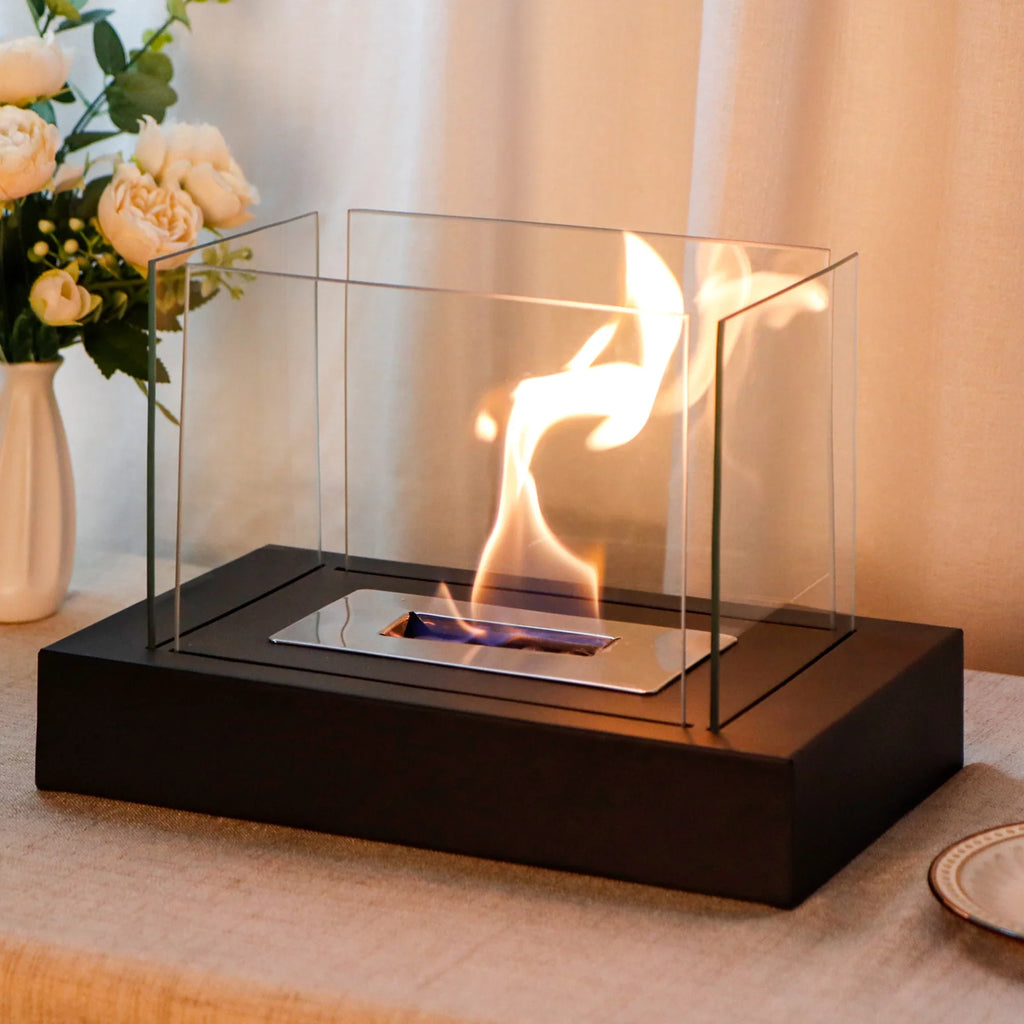 360° View Rectangular Tabletop Fireplace Fire Bowl With Four-Sided Glass-1