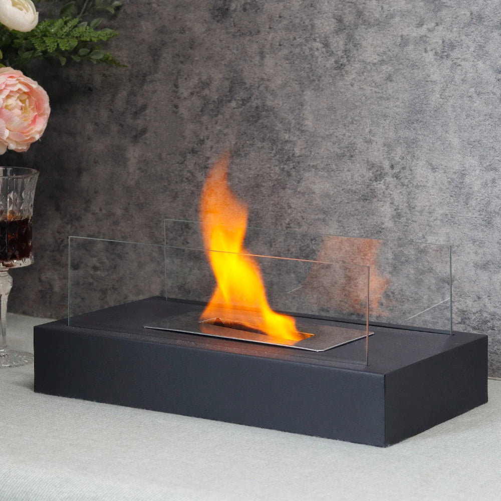 Square Tabletop Fire Bowl Pot with Two-Sided Glass-4