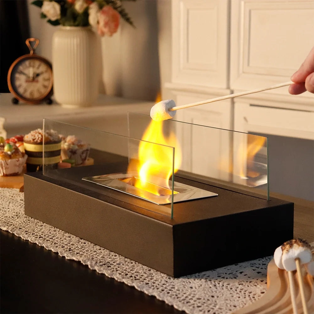 Square Tabletop Fire Bowl Pot with Two-Sided Glass-2