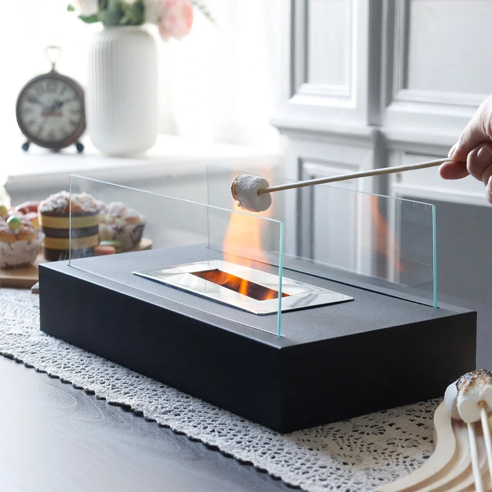 Square Tabletop Fire Bowl Pot with Two-Sided Glass-3