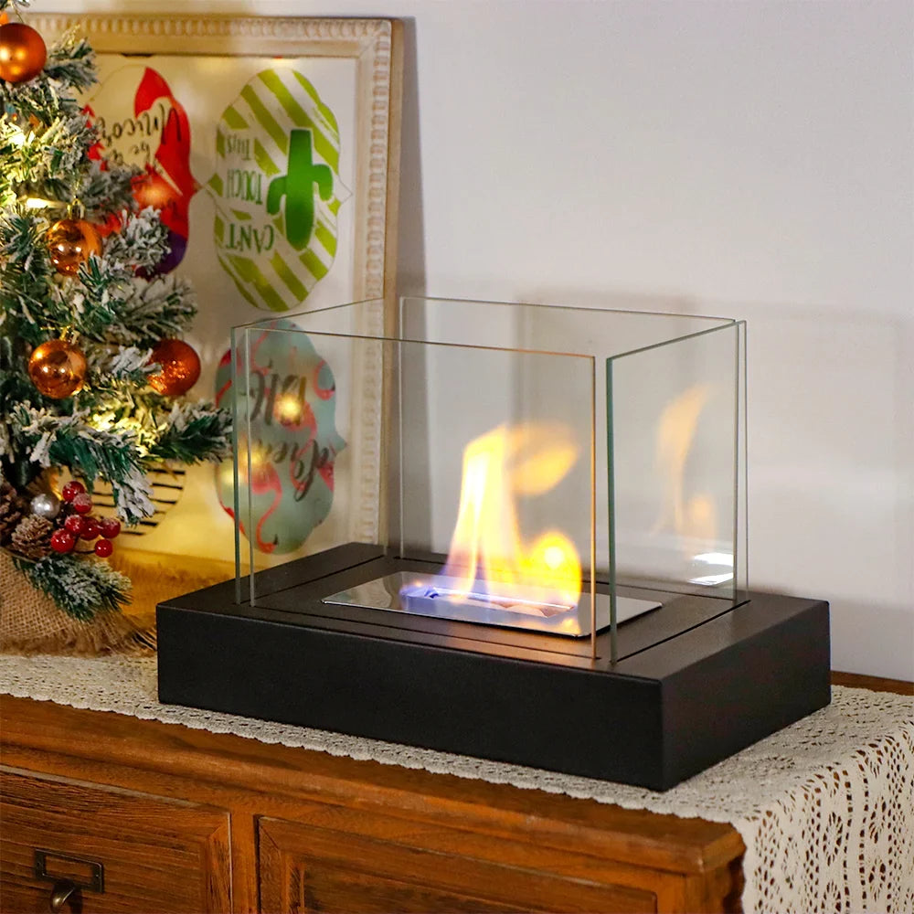 360° View Rectangular Tabletop Fireplace Fire Bowl With Four-Sided Glass-4