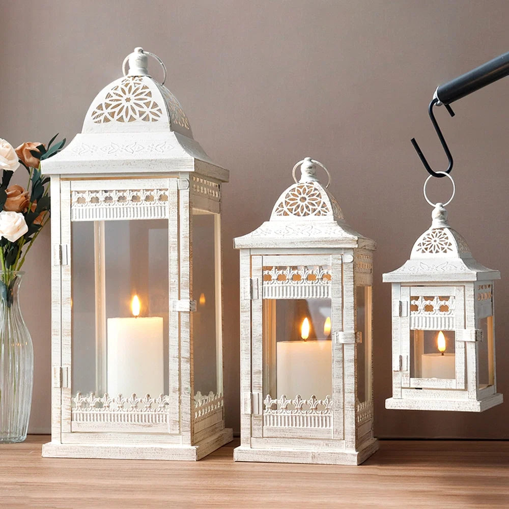 Set of 3 20"&14.5"&9.5"H Decorative Candle Lanterns (Beige)-1