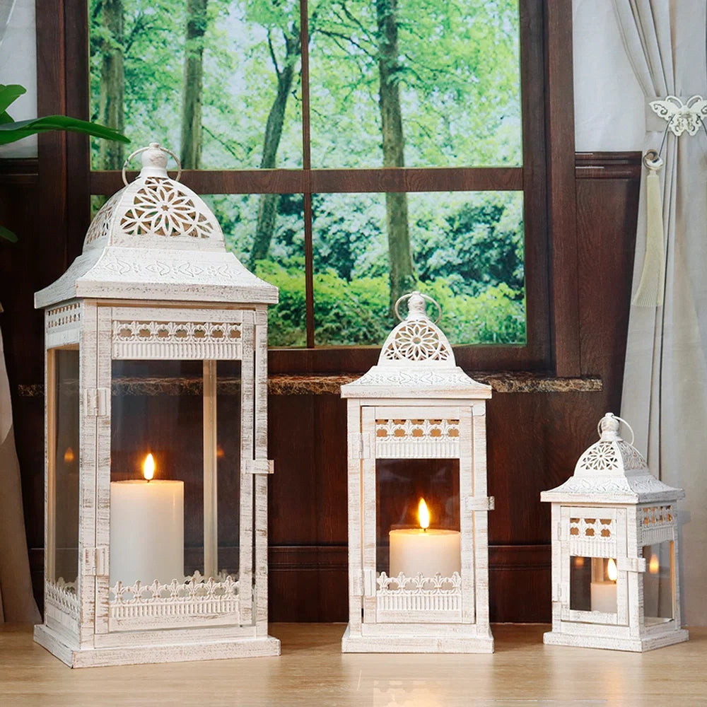 Set of 3 20"&14.5"&9.5"H Decorative Candle Lanterns (Beige)-0